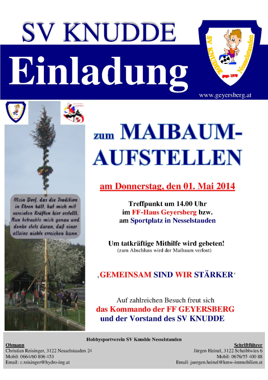 Einladung Maibaumaufstellen
